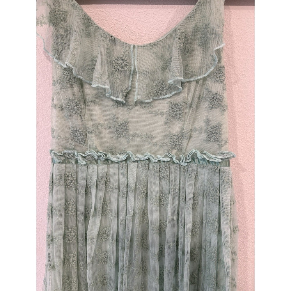 Fairycore Whimsical Baby Doll Dress Size Small Sheer Lace Sage Summer - Picture 4 of 5